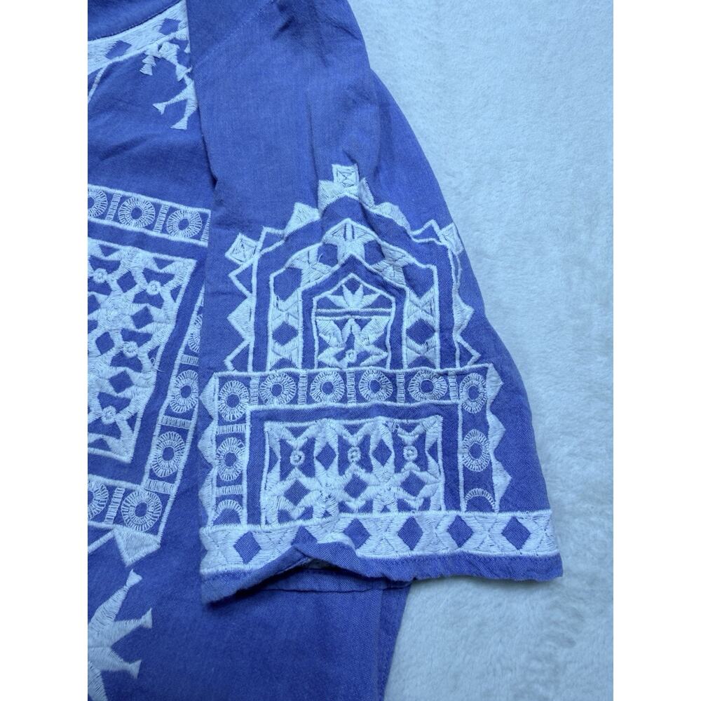 Roberta Roller Rabbit Kurta Dress Sz L Blue White Star Embroidered Modern Craft - Picture 8 of 11